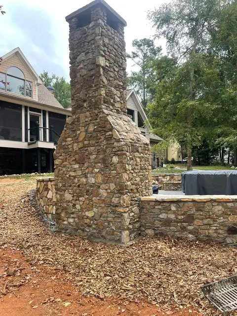 Fieldstone chimney from the side